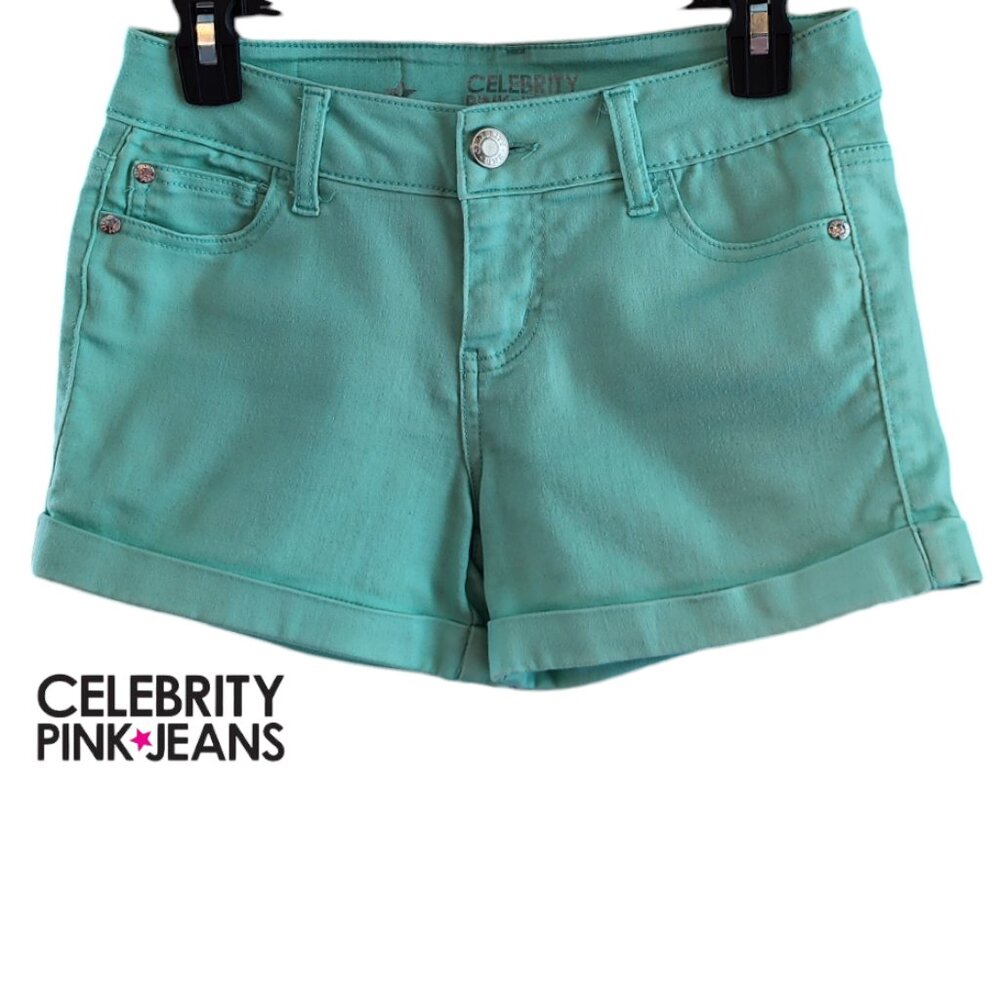 Celebrity Pink Jeans 3 Juniors Mint Green Cotton Shorts Denim